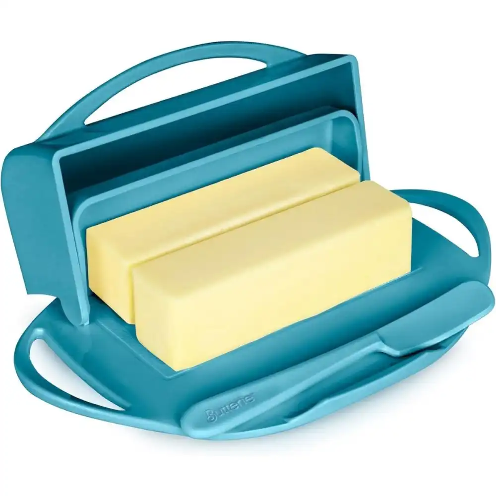 Butterie Butter Dish with Attached Flip-Top Lid | Aqua