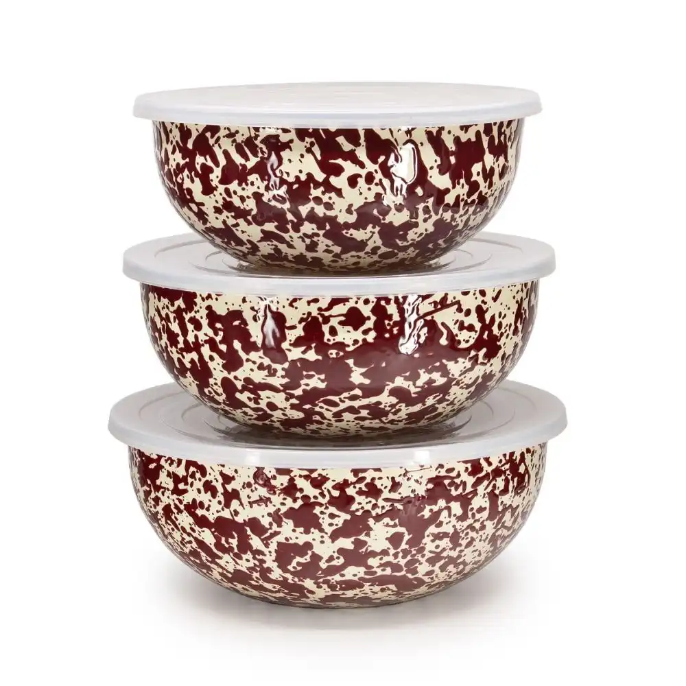 Crow Canyon 3-Piece Multi-Purpose Bowl Set with Lids | Burgundy Splatter