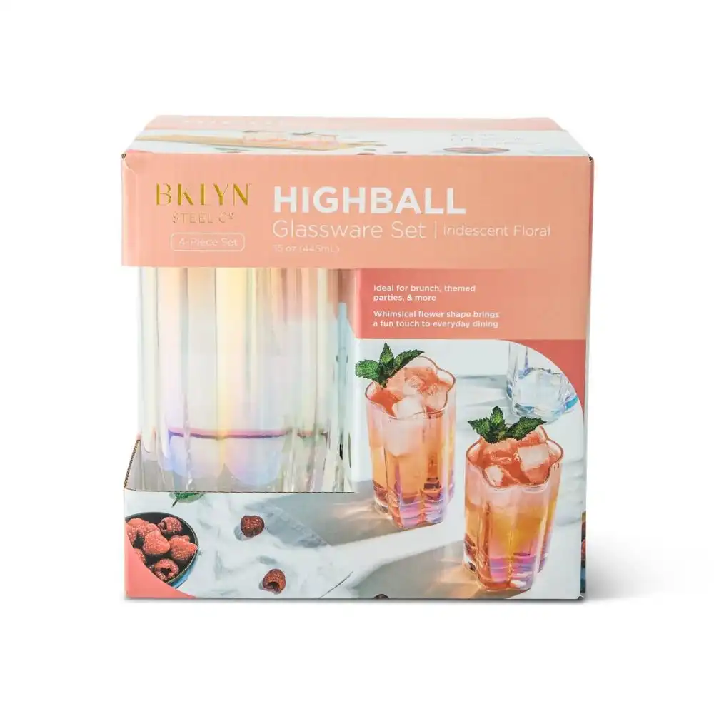Alternative view of Core Home 4-Piece 15oz Flower Highball Glasses | Clear Iridescent