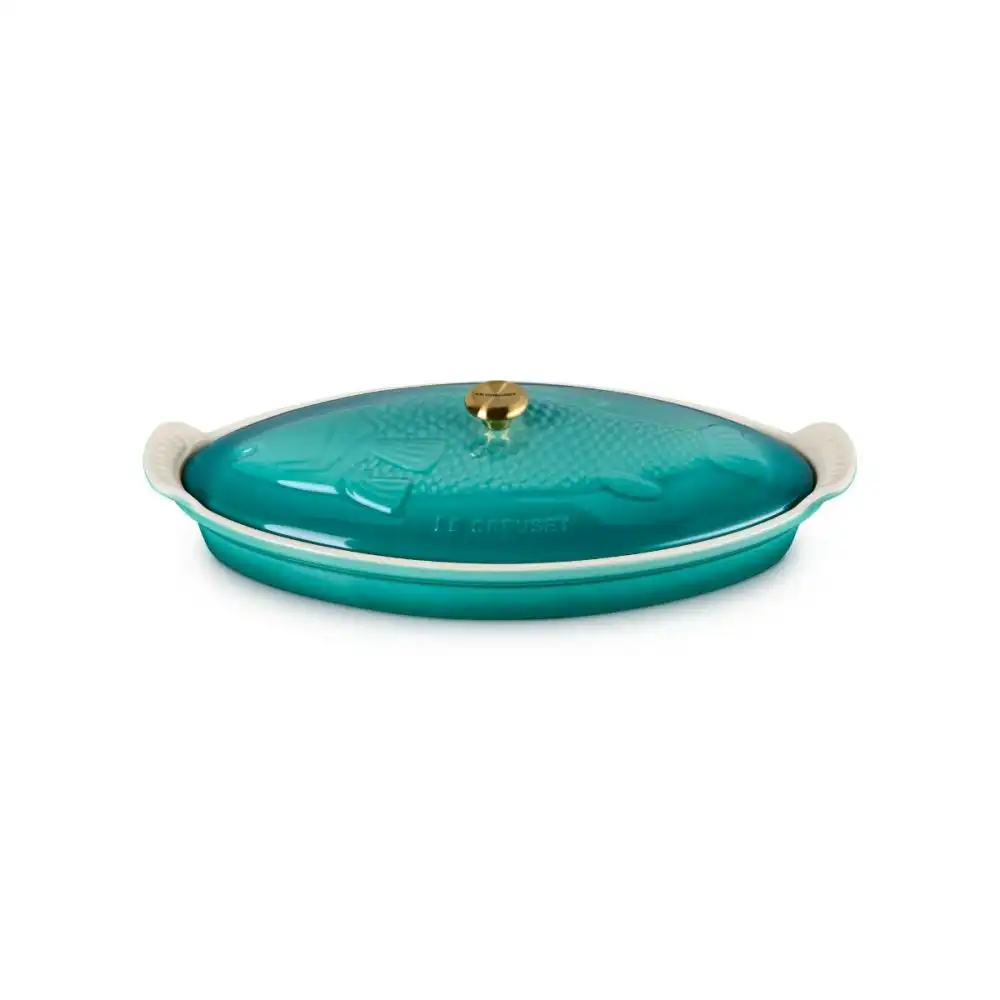 Le Creuset Heritage 1.7 Qt. Fish Baker with Stainless Steel Knob | Blue Riviera