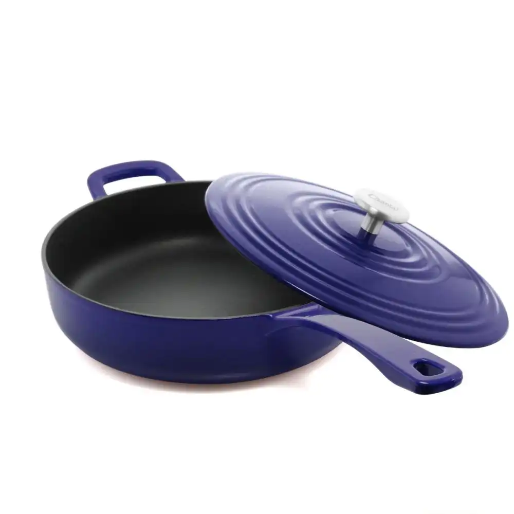 Chantal 4 Qt. Round Cast Iron Saute Skillet with Lid | Cobalt Blue
